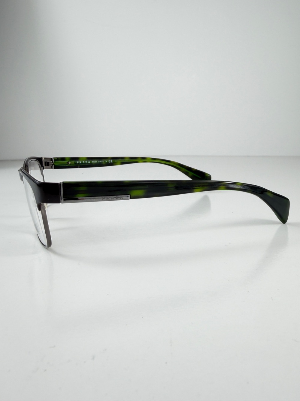 Prada Black Green Tortoiseshell Eyeglasses VPR 61P KAG-101 Rectangle Browline - Picture 6 of 15